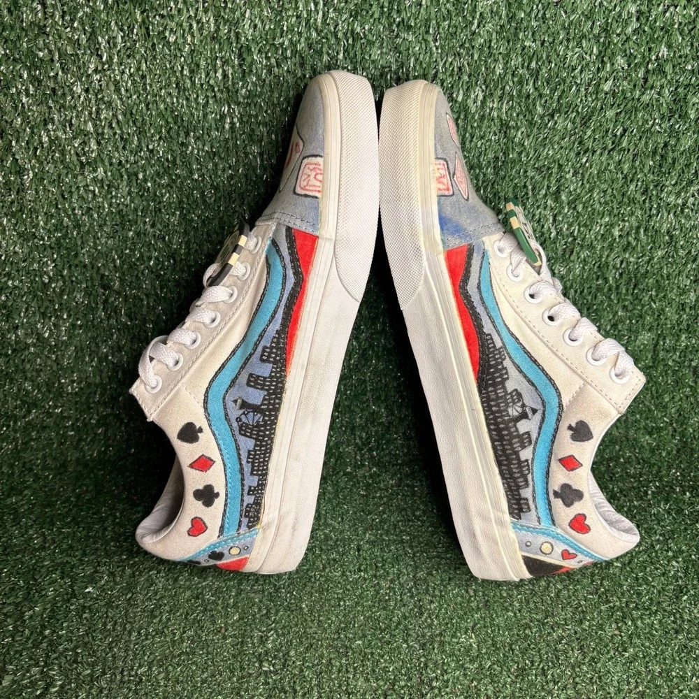 NEW Vans Old Skool Custom Hand-Painted Gambling Sneakers White Men 9 Womens 10.5